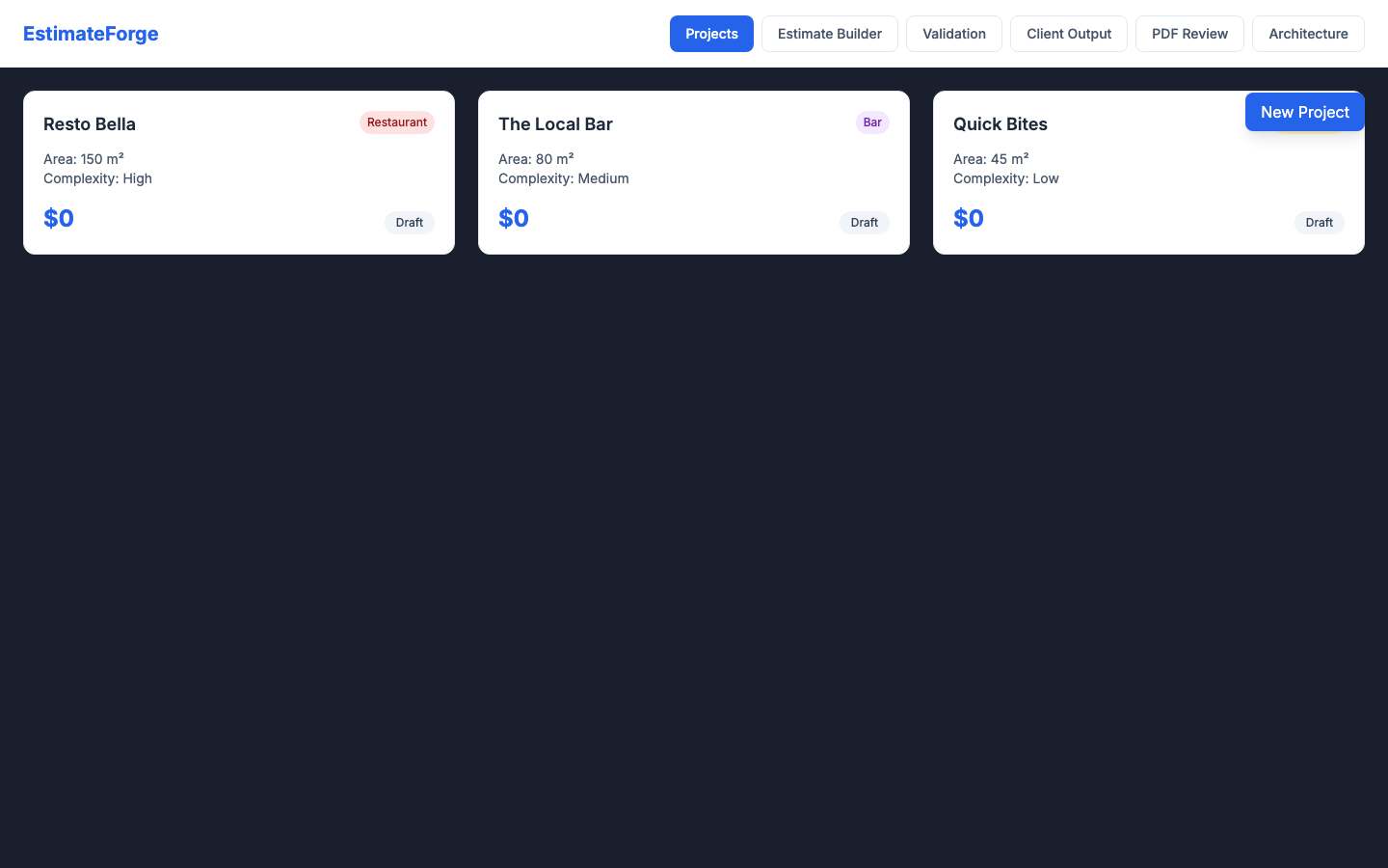 EstimateForge — live demo screenshot