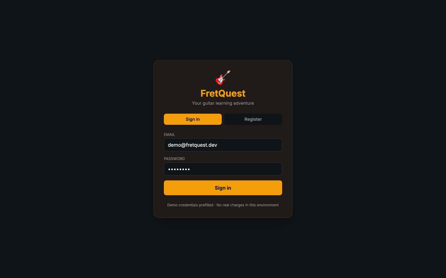 FretQuest — live demo screenshot