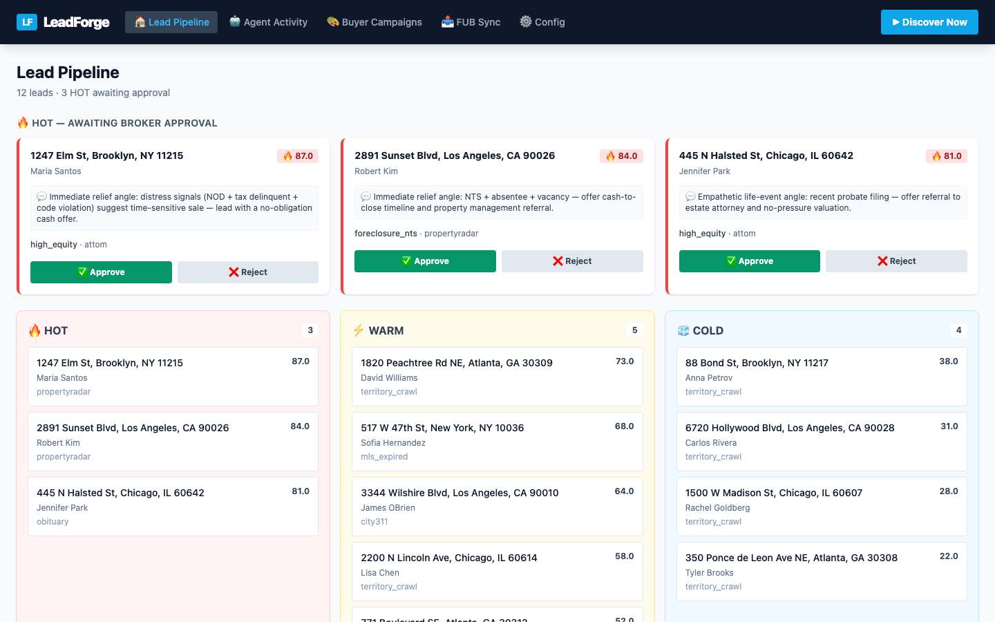 LeadForge — live demo screenshot