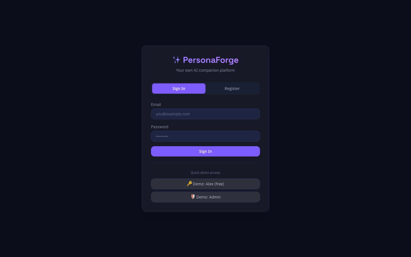 PersonaForge — live demo screenshot
