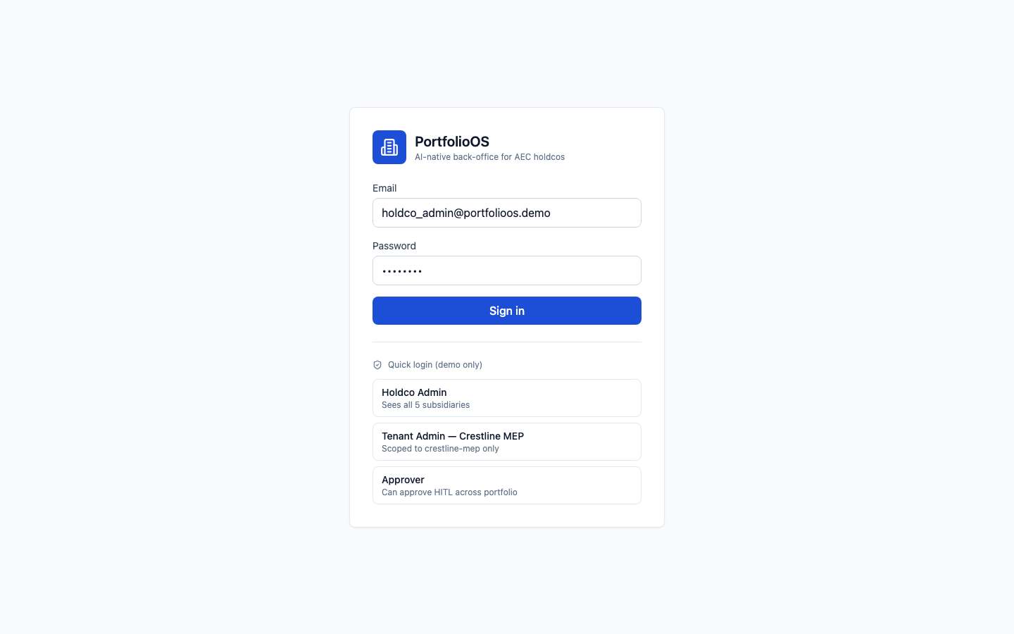 PortfolioOS — live demo screenshot
