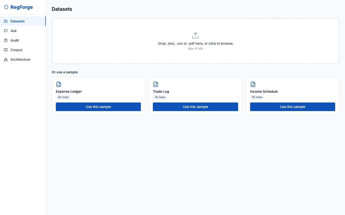 RegForge — live demo screenshot